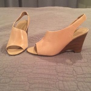 Nude wedge heel open toe shoe